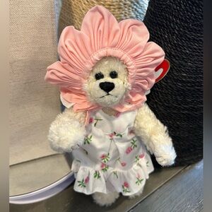 Ty Attic Treasure Rosalie Stuffed Bear with Pink Flower Hat